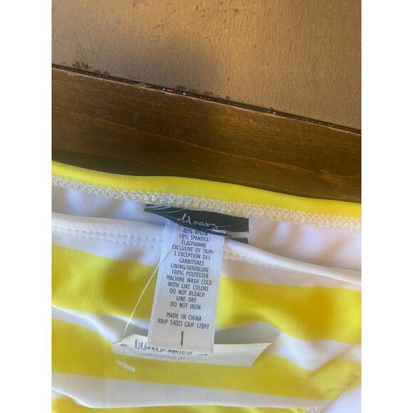 Women's Old Navy Yellow striped bikini bottoms pink tie waist size large new - Picture 4 of 5